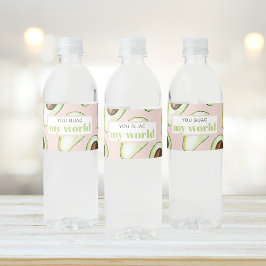 Modern Pastel Rosa and Grönt Avocado Roligt Quote Vattenflaskor Etikett