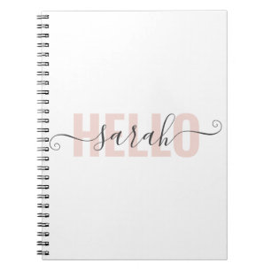 Modern Pastel Rosa Beauty Hej och ditt namn Anteckningsbok