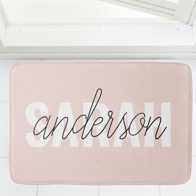 Modern Pastel Rosa Beauty Personlig You Namn Badrumsmatta (Skapare uppladdad)