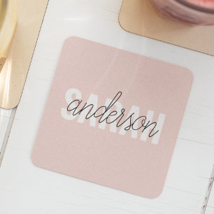 Modern Pastel Rosa Beauty Personlig You Namn Underlägg Papper Kvadrat