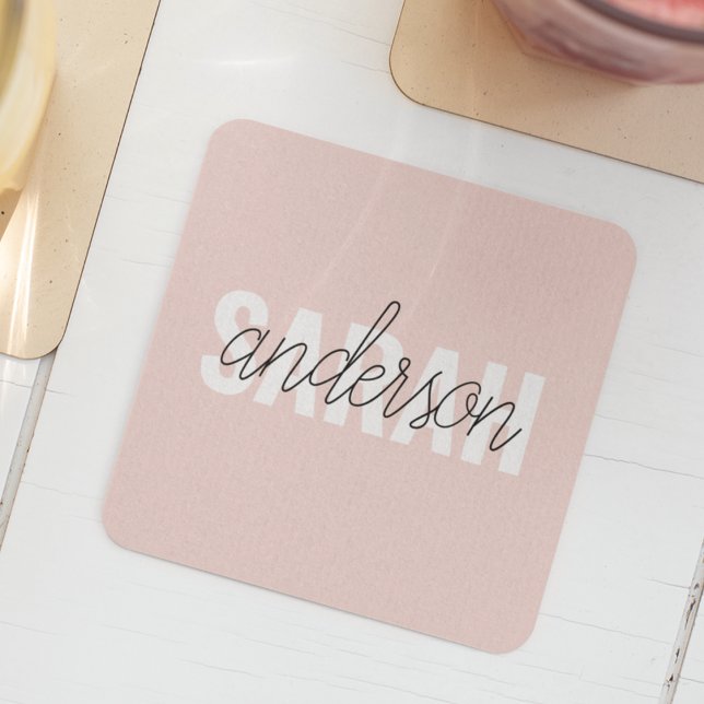 Modern Pastel Rosa Beauty Personlig You Namn Underlägg Papper Kvadrat (Skapare uppladdad)