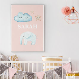 Modern Pastel Rosa & Blue Child Namn Poster