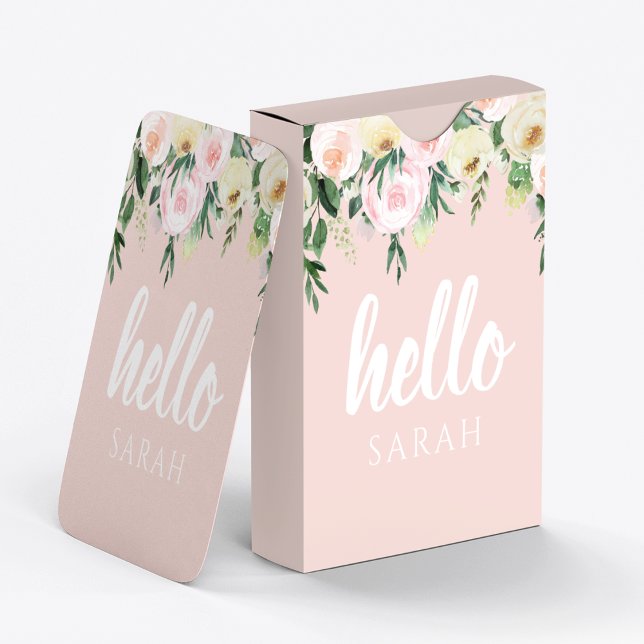 Modern Pastel Rosa Flowers Hej och du Namn Casinokort (Skapare uppladdad)