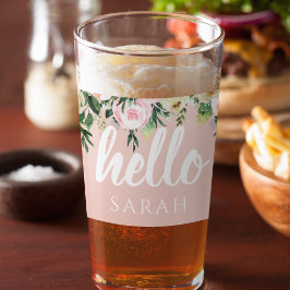 Modern Pastel Rosa Flowers Hej och du Namn Glaskopp