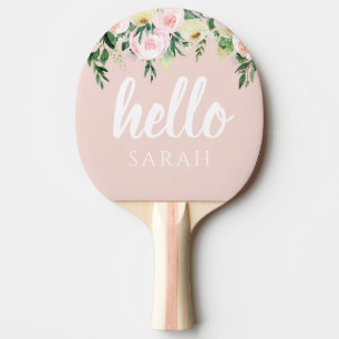 Modern Pastel Rosa Flowers Hej och du Namn Pingisracket