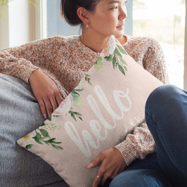 Modern Pastel Rosa Flowers Hej och du Namn Prydnadskudde