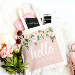 Modern Pastel Rosa Flowers Hej och du Namn Tygkasse<br><div class="desc">Modern Pastel Rosa Flowers Hej och du Namn</div>