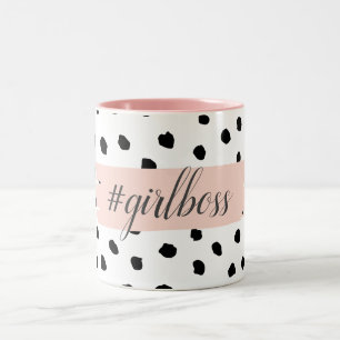 Modern Pastel Rosa Girl Girl Chef & Black Dots Två-Tonad Mugg