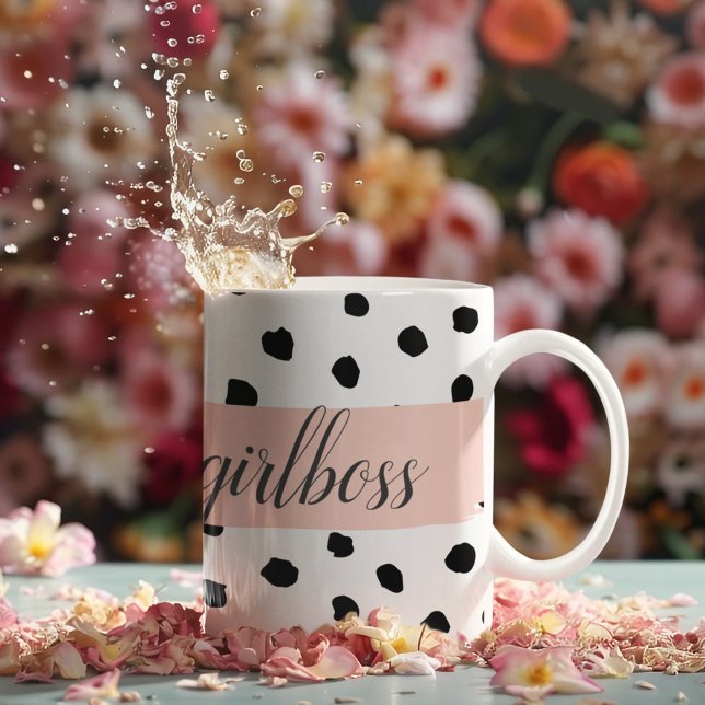 Modern Pastel Rosa Girl Girl Girl Chef & Black Dot Kaffemugg (Skapare uppladdad)