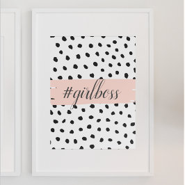 Modern Pastel Rosa Girl Girl Girl Chef & Black Dot Poster