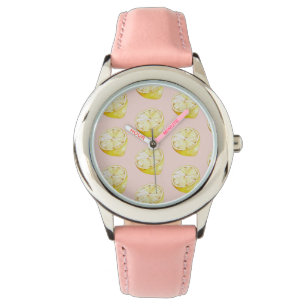 Modern Pastel Rosa & Gult Lemons Mönster Armbandsur
