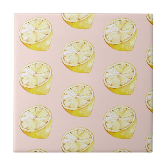 Modern Pastel Rosa & Gult Lemons Mönster Kakelplatta (Framsidan)