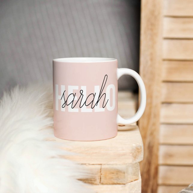 Modern Pastel Rosa Hej och du Namn Kaffemugg (Skapare uppladdad)