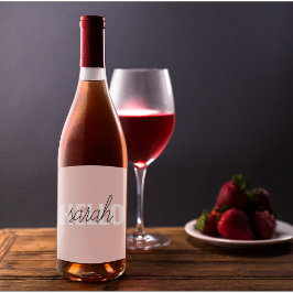 Modern Pastel Rosa Hej och du Namn Vinflaska Etikett