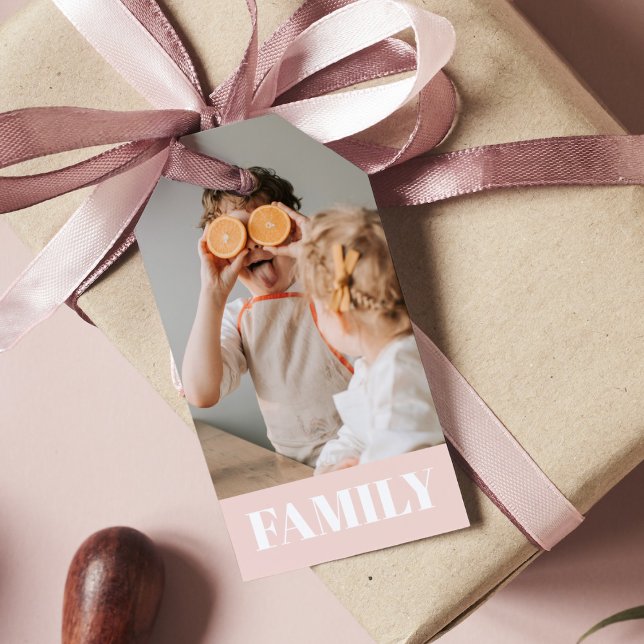 Modern Pastel Rosa Kärlek-familjfoto Presentetikett (Skapare uppladdad)