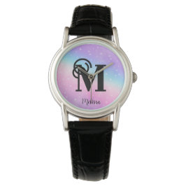 Modern Pastel Rosa Lila Monogram Namn Armbandsur
