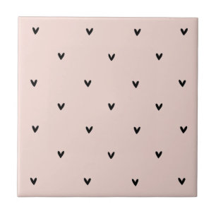 Modern Pastel Rosa och svart Hearts Mönster Kakelplatta