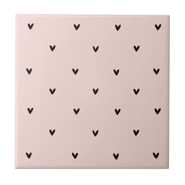 Modern Pastel Rosa och svart Hearts Mönster Kakelplatta (Framsidan)