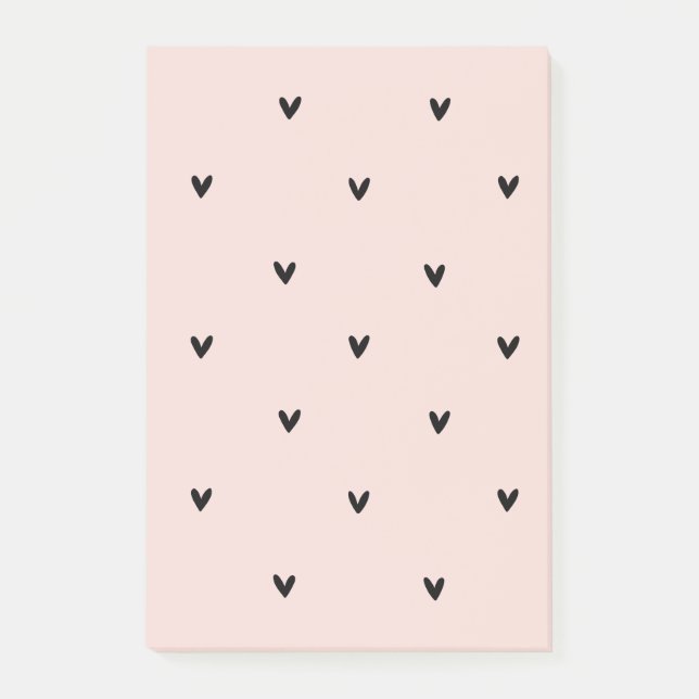 Modern Pastel Rosa och svart Hearts Mönster Post-it Block (Framsida)