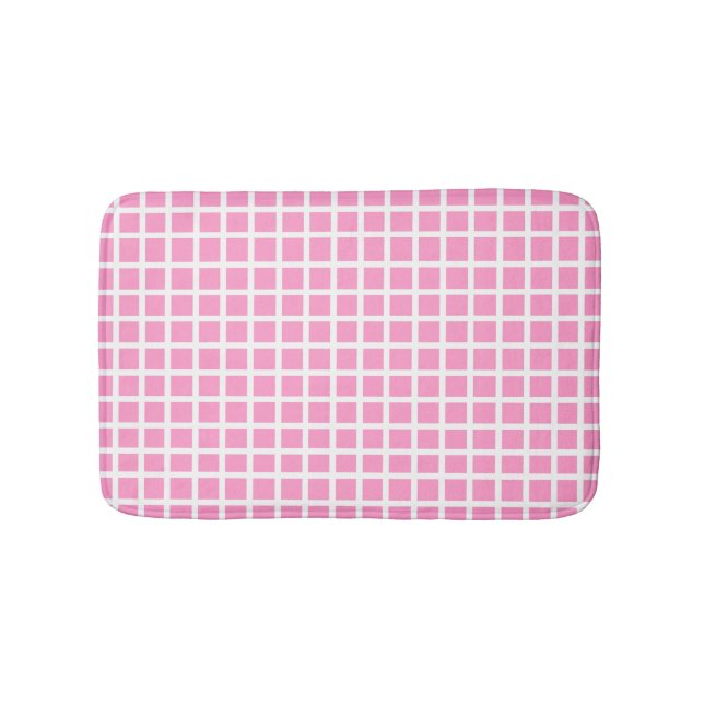 Modern Pastel Rosa och White Gingham Badrumsmatta (Framsidan)