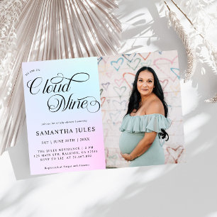 Modern Pastel Rosa Photo Cloud Nine Baby Shower Inbjudningar