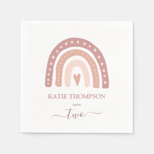 Modern Pastel Rosa Rainbow Boho, andra födeldagen Pappersservett (Framsidan)