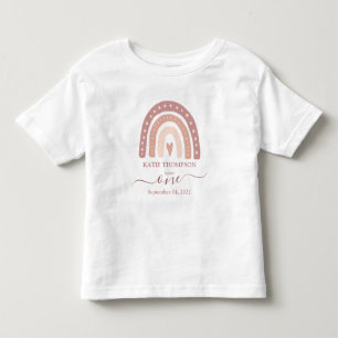Modern Pastel Rosa Rainbow Boho Första födeldagen T Shirt