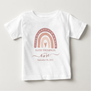 Modern Pastel Rosa Rainbow Boho Första födeldagen T Shirt