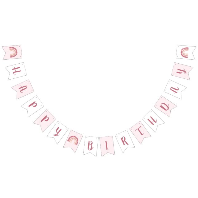 Modern Pastel Rosa Rainbow Grattis på födelsedagen Vimplar (Alla)