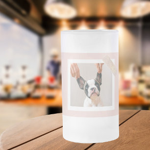 Modern Pastel Rosa Ram   Personligt Hund-foto Frostat Ölglas