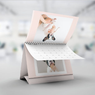 Modern Pastel Rosa Ram   Personligt Hund-foto Kalender
