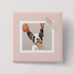 Modern Pastel Rosa Ram Personligt Hund-foto Knapp