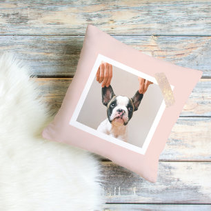 Modern Pastel Rosa Ram Personligt Hund-foto Kudde