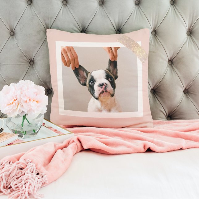 Modern Pastel Rosa Ram | Personligt Hund-foto Kudde (Skapare uppladdad)