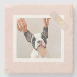 Modern Pastel Rosa Ram Personligt Hund-foto Stenunderlägg