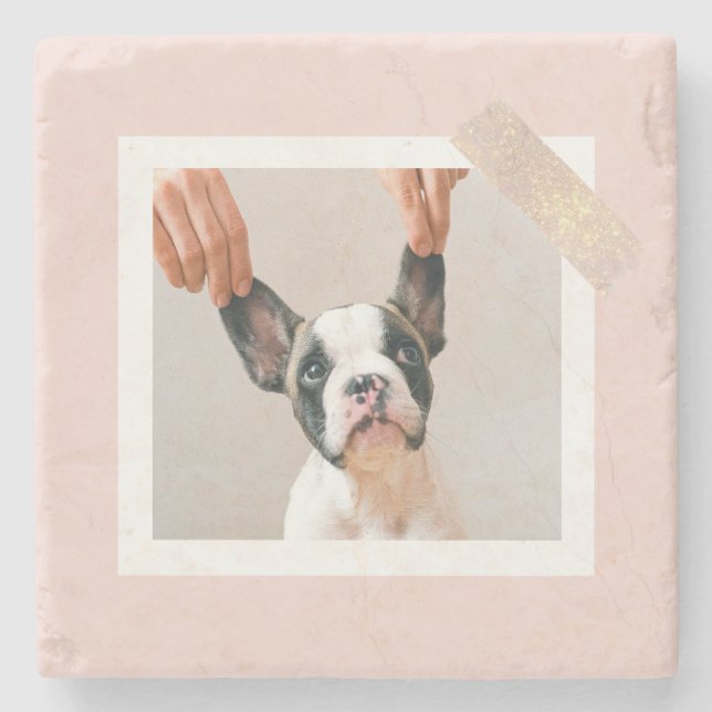 Modern Pastel Rosa Ram | Personligt Hund-foto Stenunderlägg (Framsidan)
