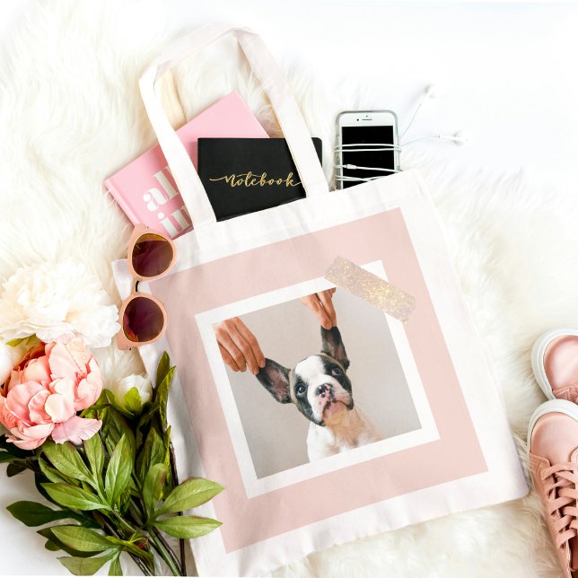Modern Pastel Rosa Ram | Personligt Hund-foto Tygkasse (Skapare uppladdad)