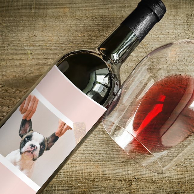 Modern Pastel Rosa Ram | Personligt Hund-foto Vinflaska Etikett (Skapare uppladdad)