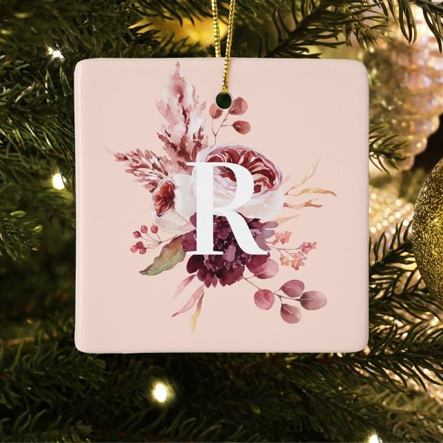 Modern Pastel Rosa & Red-Blommigt med inledande Julgransprydnad Keramik (Skapare uppladdad)