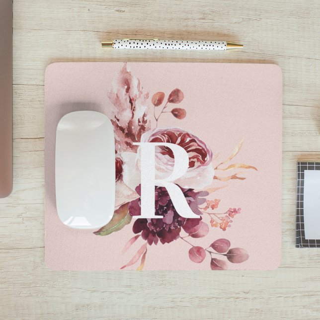 Modern Pastel Rosa & Red-Blommigt med inledande Musmatta (Skapare uppladdad)