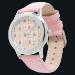 Modern Pastel Rosa & Red Lipstick Mönster Girly Armbandsur<br><div class="desc">Modern Pastel Rosa & Red Lipstick Mönster Girly</div>