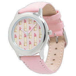 Modern Pastel Rosa & Red Lipstick Mönster Girly Armbandsur