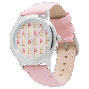 Modern Pastel Rosa & Red Lipstick Mönster Girly Armbandsur