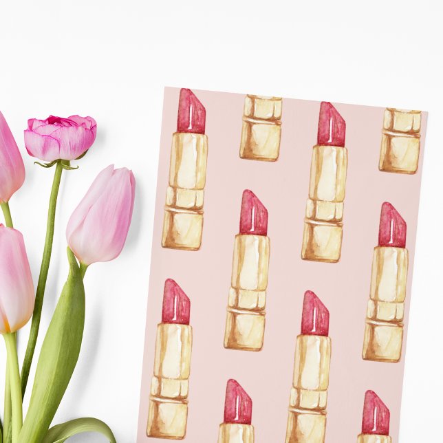 Modern Pastel Rosa & Red Lipstick Mönster Girly Julkort (Skapare uppladdad)