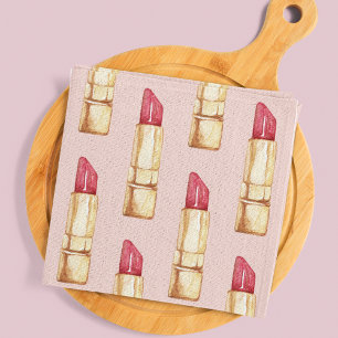 Modern Pastel Rosa & Red Lipstick Mönster Girly Kökshandduk