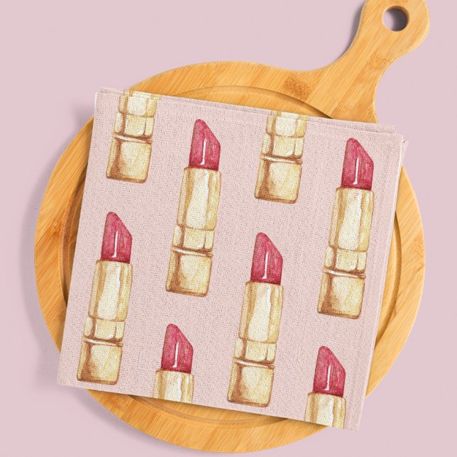 Modern Pastel Rosa & Red Lipstick Mönster Girly Kökshandduk (Skapare uppladdad)