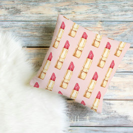 Modern Pastel Rosa & Red Lipstick Mönster Girly Kudde