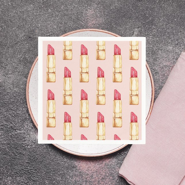 Modern Pastel Rosa & Red Lipstick Mönster Girly Pappersservett (Skapare uppladdad)