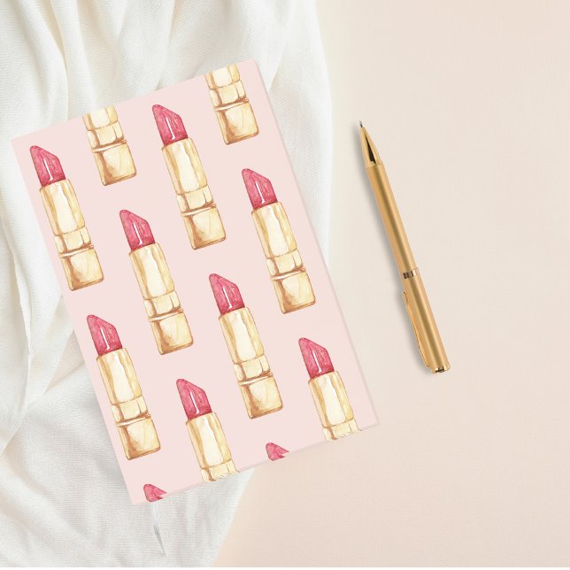 Modern Pastel Rosa & Red Lipstick Mönster Girly Post-it Block (Skapare uppladdad)