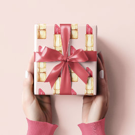 Modern Pastel Rosa & Red Lipstick Mönster Girly Presentpapper